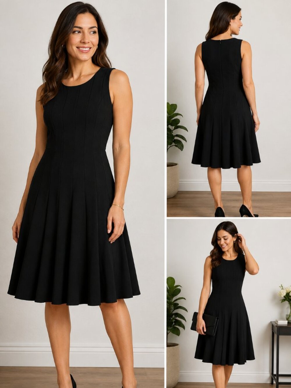 Calvin Klein Women's Black Pleated Fit & Flare Dress Size 10